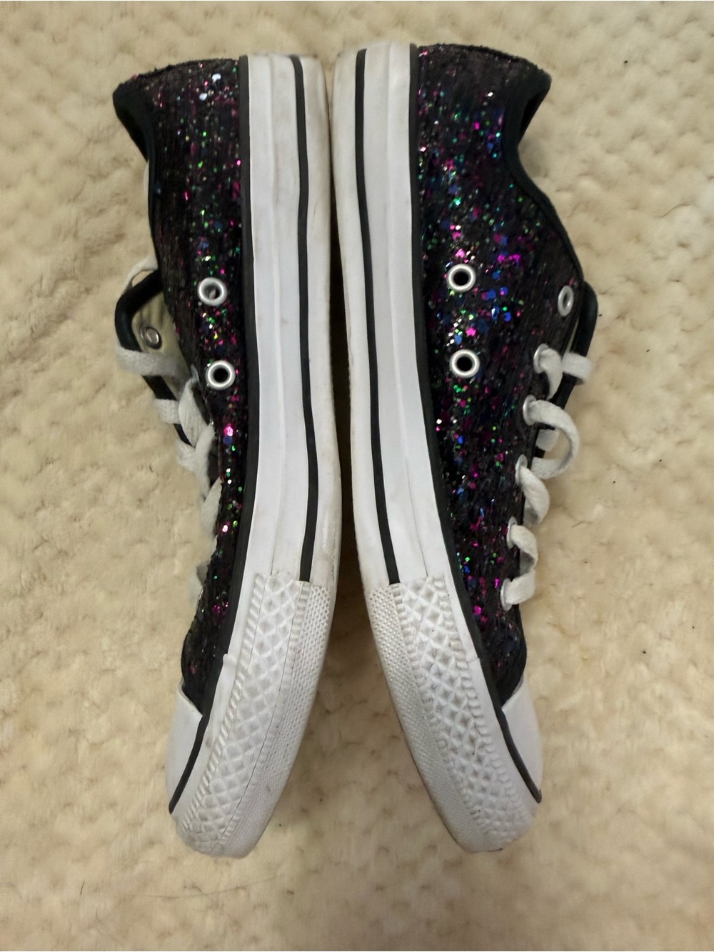 Converse Black Glitter Low Top Sneakers with Multicolor Sparkle Women’s size 8 - Picture 3 of 8
